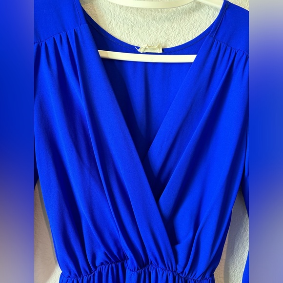 TOVIA Royal Blue Mini Wrap Dress with V-Neck and 3/4 Sleeves 100% polyester M - Picture 4 of 7
